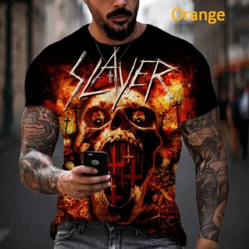 Горячая Хэви-метал Рок-группа Slayer 3D-печать Мужские Футболки Летние Хип-хоп Модные Крутые Короткий рукав Футболки Топ Оверсайз Уличная одежда