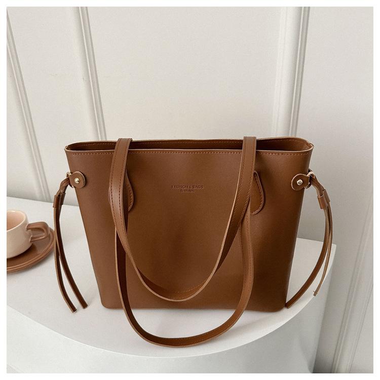 Вместительная однотонная простая новая повседневная сумка-тоут на плечо/подмышку в иностранном стиле, ретро, модная, текстурная