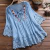 3/4 Sleeve Women Blouse Plus Size Solid Lace Patchwork Shirt Casual O Neck Female Tunic Cotton Linen Womens Tops And Blouses