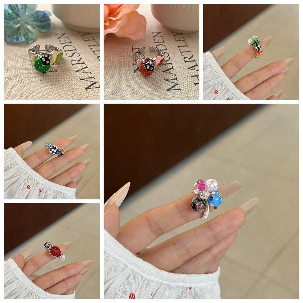 Кольцо с каплями масла в китайском стиле с изображением насекомых Ювелирные изделия Аксессуары Кольцо с эмалированным цветком Кольцо с росписью Пара