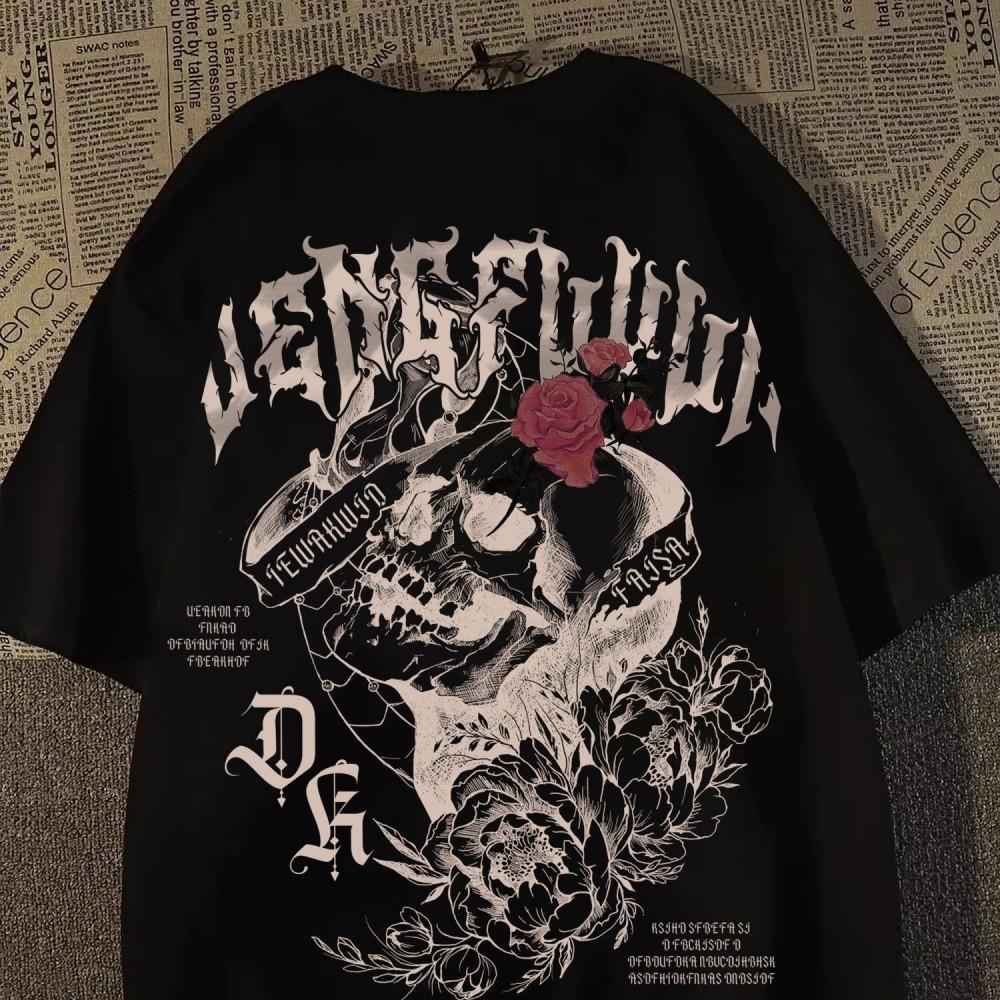 Европейская и американская мода новая мужская летняя футболка с принтом черепа ангела микроэластичная дышащая с круглым вырезом уличная городская высокая с