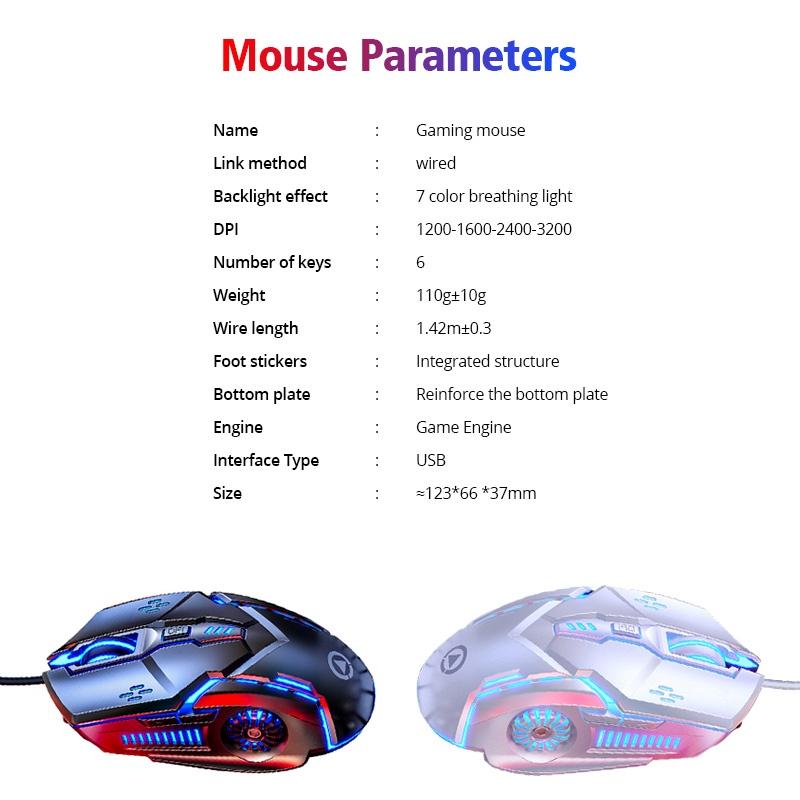 FONKEN USB Wired Gaming Mouse Mute 6 Button With Led Backlight Online Games Competitive Mouse For PC Laptop Computer Accessories