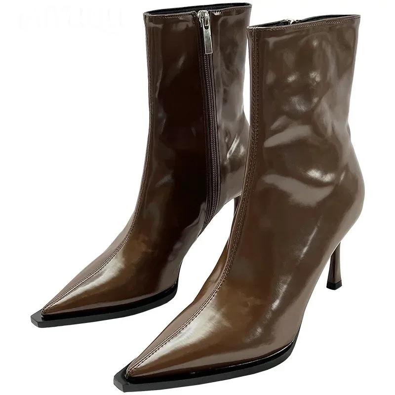 Модные женские сексуальные ботильоны на высоком каблуке, кожаные с острым носком, элегантные туфли для женщин, тренд 2025 года, ботинки челси, зимние новые туфли-лодочки Mujer Botas