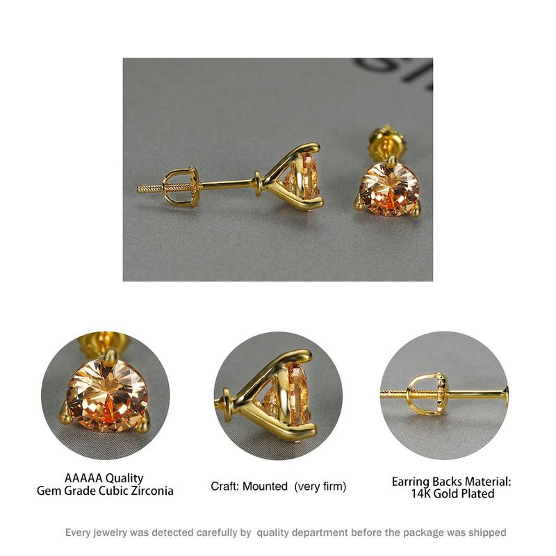 Серёжки гвоздики с кубическим цирконием и позолотой, размер камня 6х6 мм