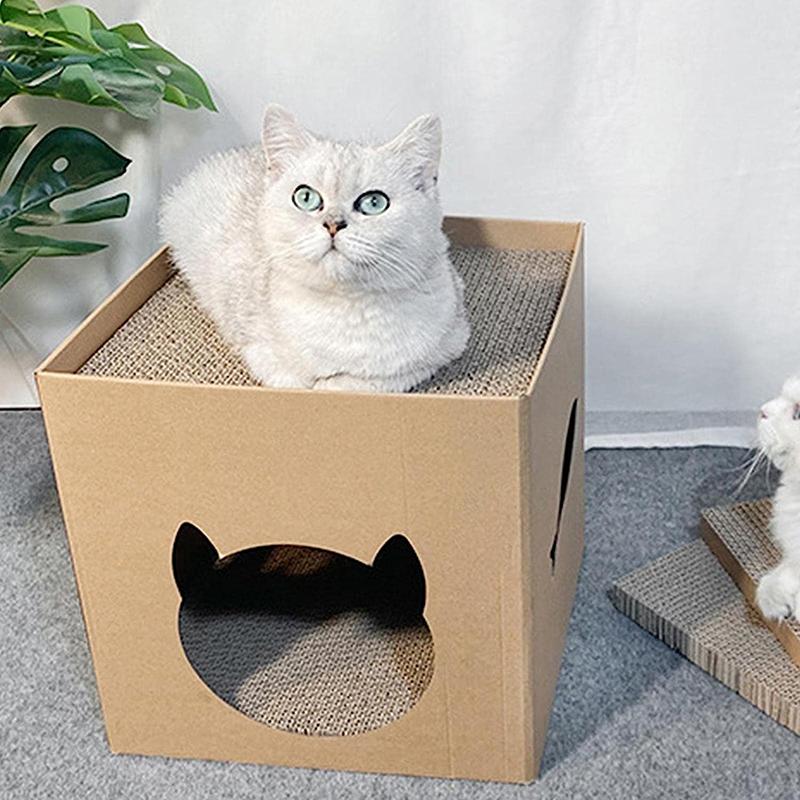 Кошачий домик, когтеточка, складной домик для домашних животных с когтеточками, гофрированная картонная коробка для кошек, укрытие для кроликов, кошка