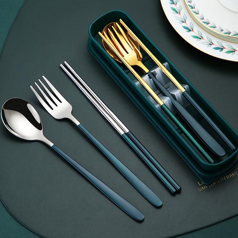 Zhaoran Portable 3-Piece Stainless Steel Chopsticks & Fork Set