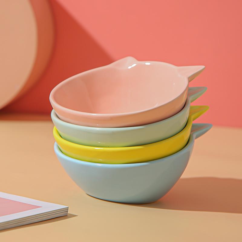 Macaron cat bowl ceramic pet bowl cat bowl dog bowl cat bowl with angled mouth for neck protection ceramic snack bowl water bowl