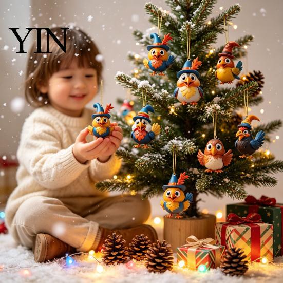 Christmas Advent Calendar with 24 Chicken Pendants Calendars 2025, Days 2D Flat Animal Ornament Small Hanging Decor for Bags Cars Countdown Calendar,