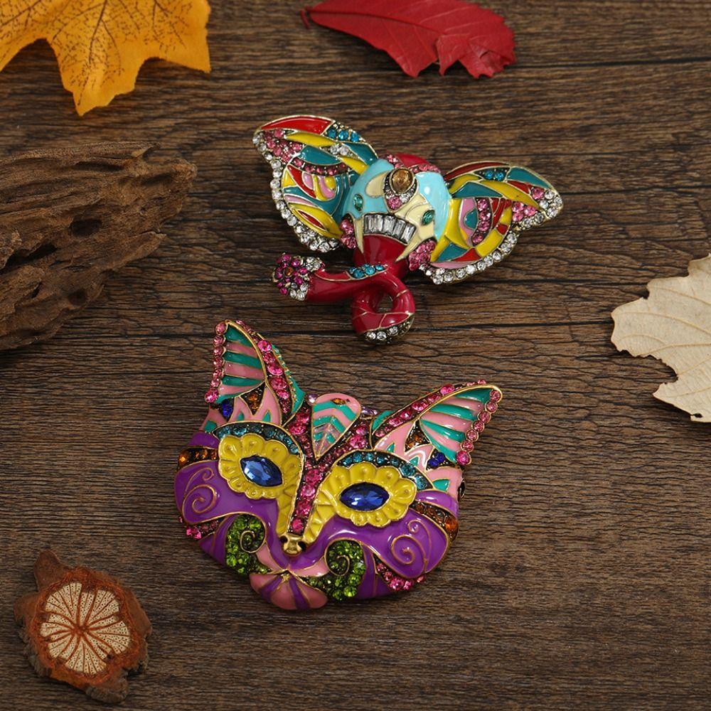 Стразовая кошка Эмалевая брошь Ювелирные аксессуары Винтажная булавка на воротник Модная брошь с капельной эмалью Повседневная