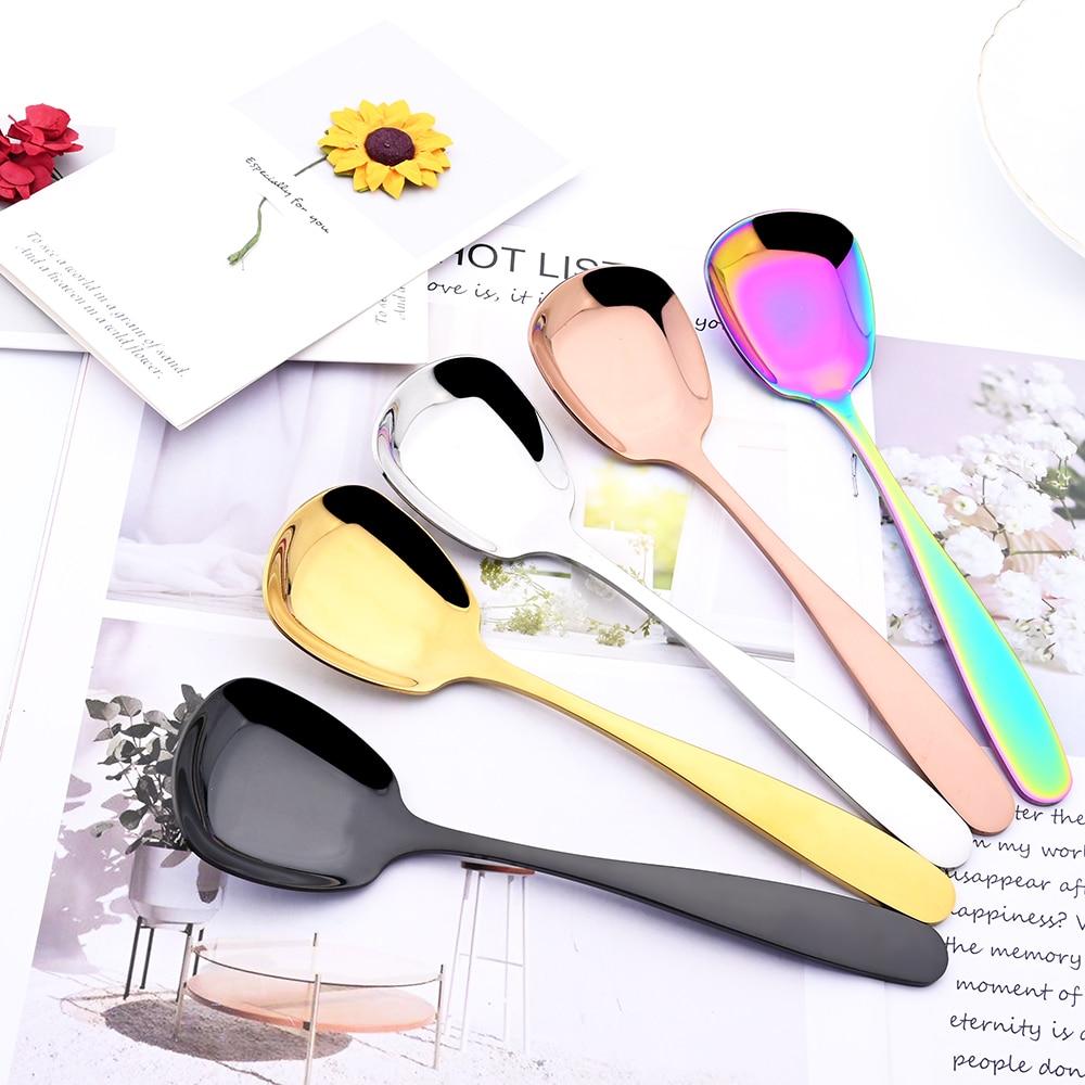 Золотой 3 шт. зеркальный набор столовых приборов из нержавеющей стали, квадратные ложки с платформой и дном, столовая посуда, мороженое, десерт, салат, ложки, набор столового серебра