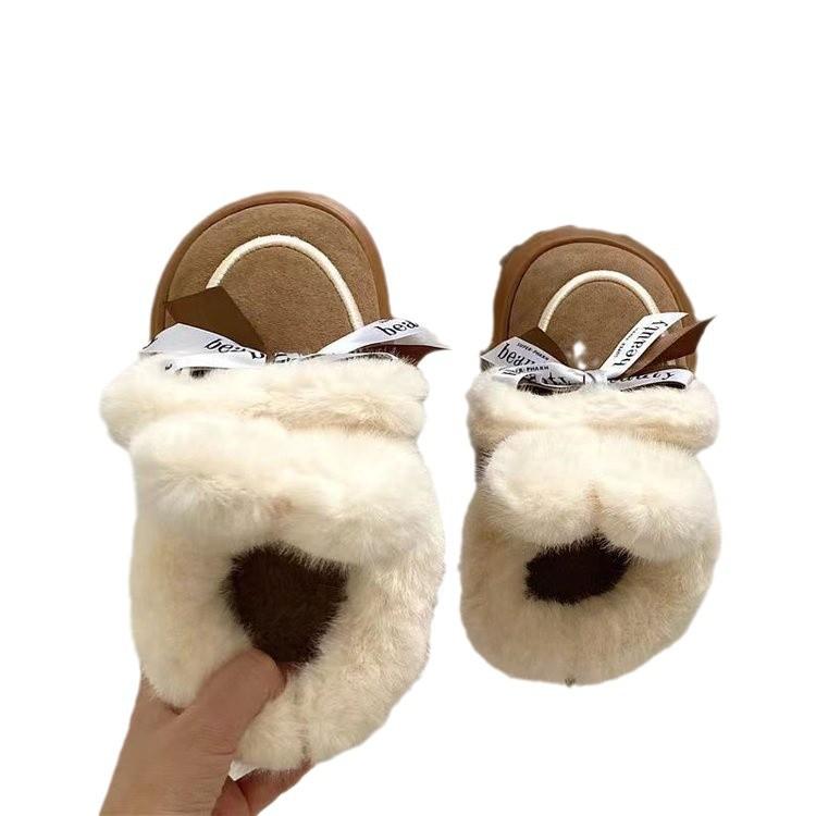 Женские тапочки из хлопка с каблуком-мешком, 2024 г., популярная офисная обувь из бархата, утепленная, морозостойкая и теплая, для женщин