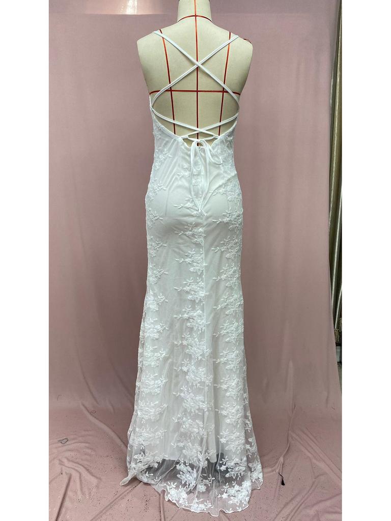 2025 Sexy V-Neck White Spaghetti Strap Evening Gown