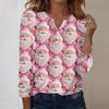 Women's Fashion Casual V-Neck Long Sleeve Decorative Button Christmas Print Top