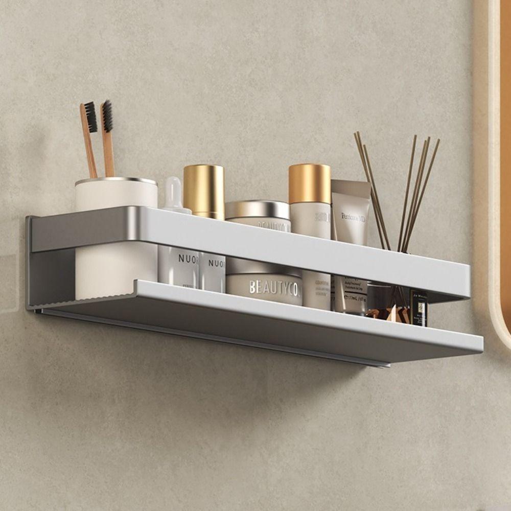 Настенные полки для хранения в ванной комнате, органайзер для туалета без перфорации, кухонная полка для специй, алюминиевые серые полки для туалетной комнаты, косметика