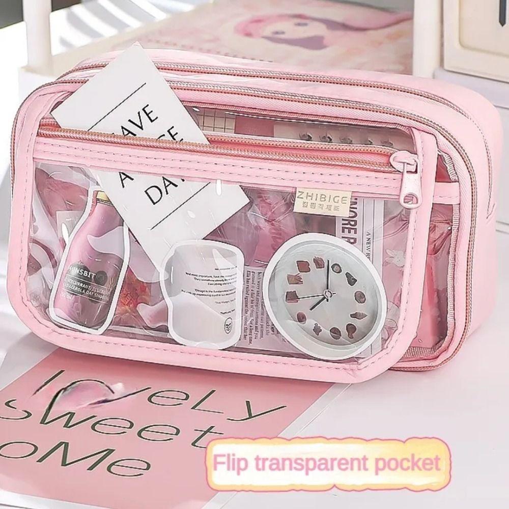 Multi-layer Transparent Pen Bag Large Capacity Stationery Box Transparent Pencil case Students