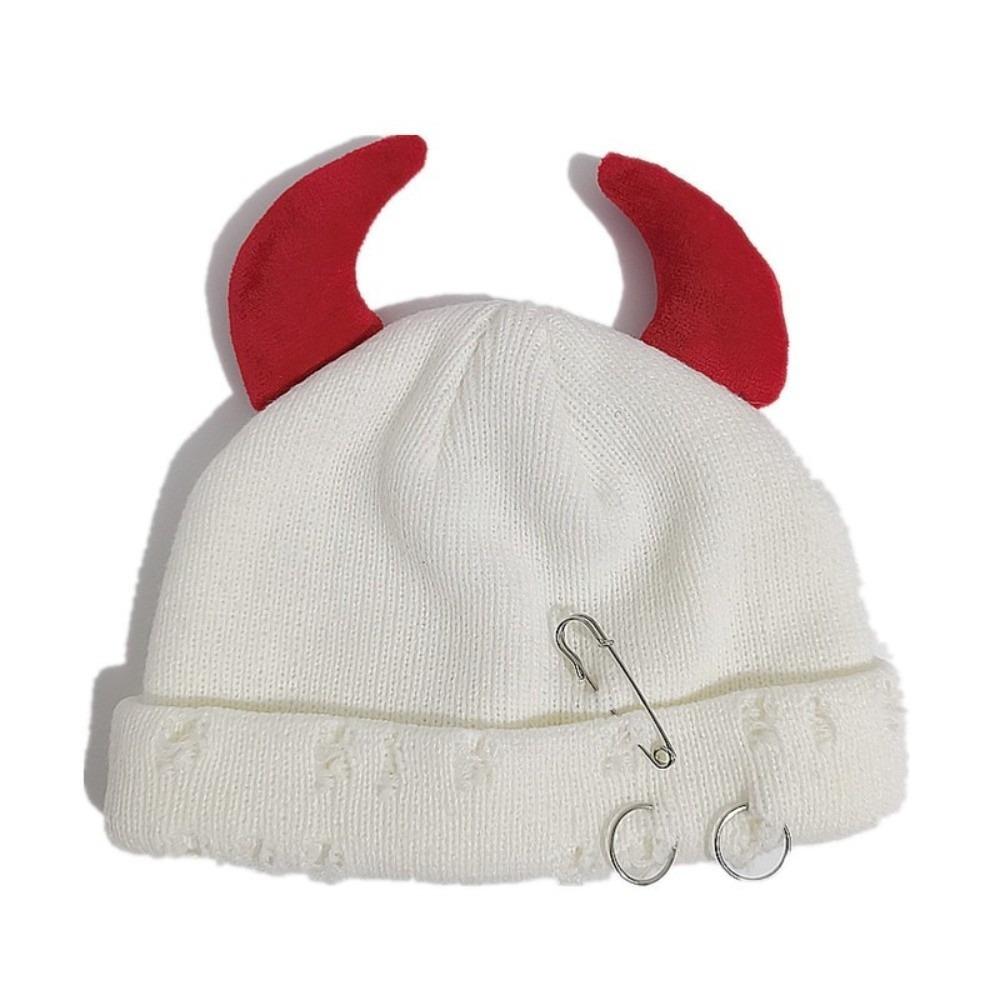 Yarn Winter Pullover Cap Solid Color Knitted Beanie Punk Devil Horns Hat Autumn/Winter