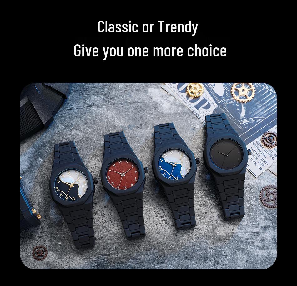 Мужские кварцевые часы с черным матовым циферблатом и арабскими цифрами