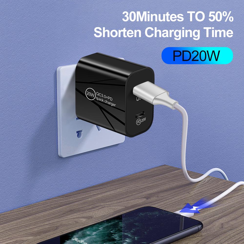 Двойное быстрое зарядное устройство PD20W+QC3.0 для мобильных устройств - Стандарт США/ЕС/Великобритании.
