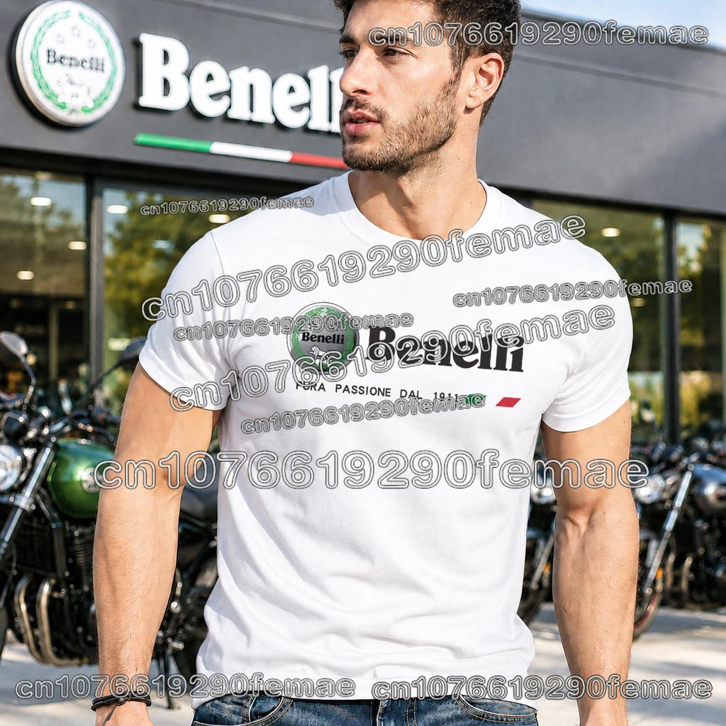 Хлопковая футболка Benelli с модным принтом, унисекс, классическая рубашка для езды на мотоцикле, уличная одежда для активного отдыха, удобный мото-топ