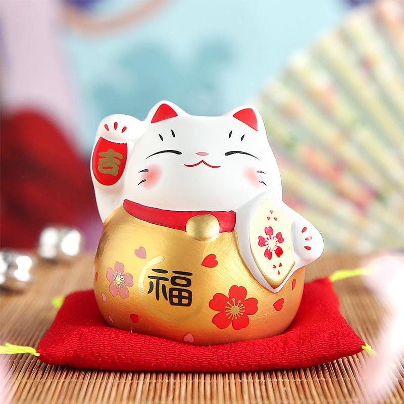3-дюймовая керамическая фигурка кота удачи Манэки-нэко, ручная роспись, украшение, маленький кот удачи с подставкой под приборы