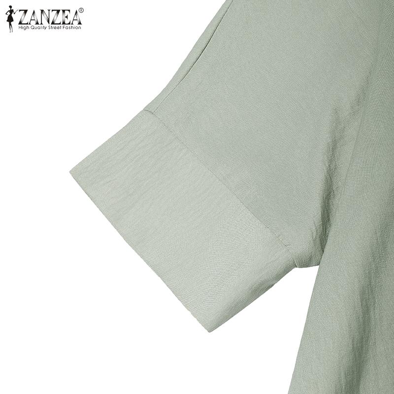 ZANZEA Женская однотонная блузка свободного кроя с рукавом 3/4 и отложным воротником