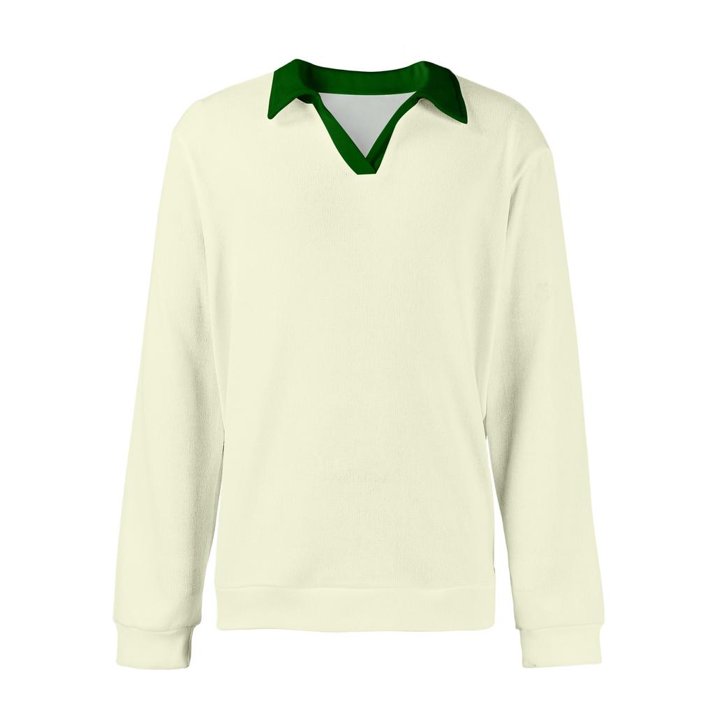 Мужской повседневный трикотажный базовый топ с длинным рукавом и воротником в стиле колор-блок