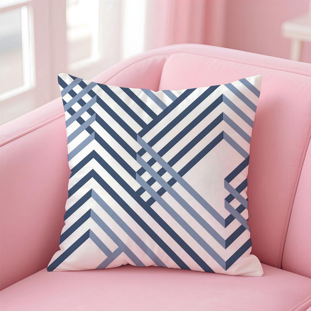 Geometric Ink Blue Cushion Cover Linen Pillowcase Cover Soft Decor for Sofa Home Room