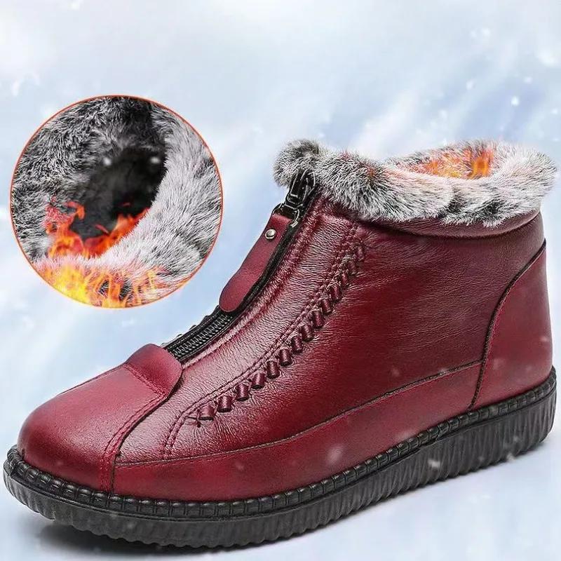 Женские ботильоны, новые теплые удобные плюшевые туфли на молнии с круглым носком и нескользящей подошвой, повседневные женские зимние ботинки, новинка 2025 года