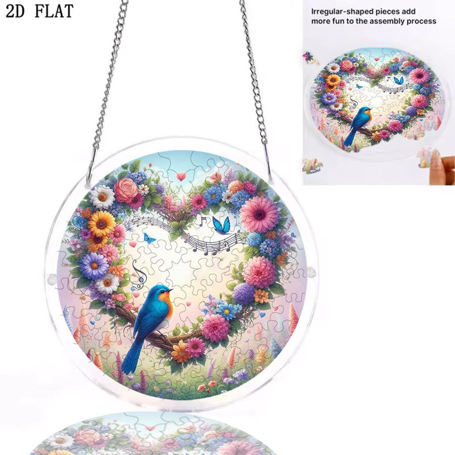 2D Flat Acrylic Puzzle, Designed with a Flower And Bird Courtyard Theme, 2D Flat Acrylic "Sun Catcher" Decoration, Suitable As a Birthday Gift for Wom