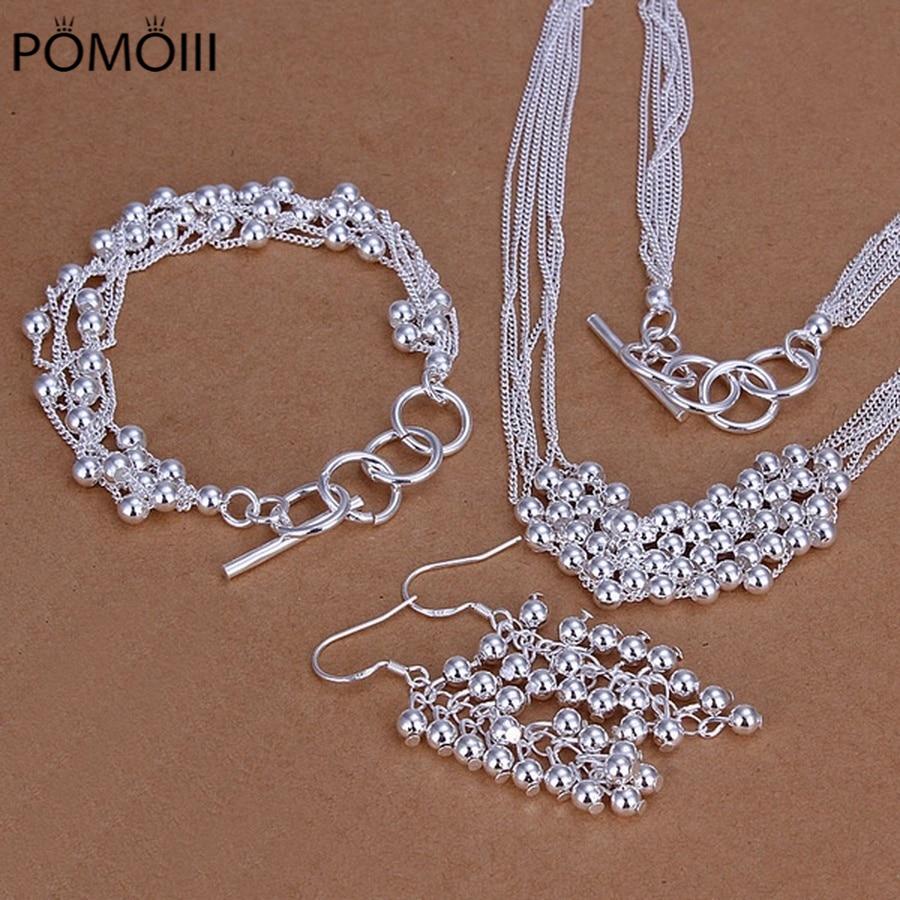 Стерлингового серебра 925 пробы для свадьбы, женские рождественские подарки, ретро-подвески, женское ожерелье из бисера, браслеты, серьги, модные комплекты ювелирных изделий