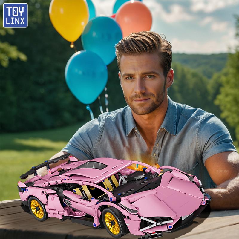 TOYLINX Супер Розовый Технический Скоростной Автомобиль Конструктор Гоночный Автомобиль Кирпичики Игрушки Подарки на День Рождения Рождество для Детей