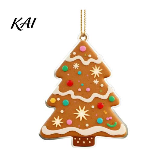 Charming Holiday Interior Decoration Gingerbread Christmas Tree Pendant, Double-sided Acrylic Hanging Ornament for Decorative Party Favors Home Decor