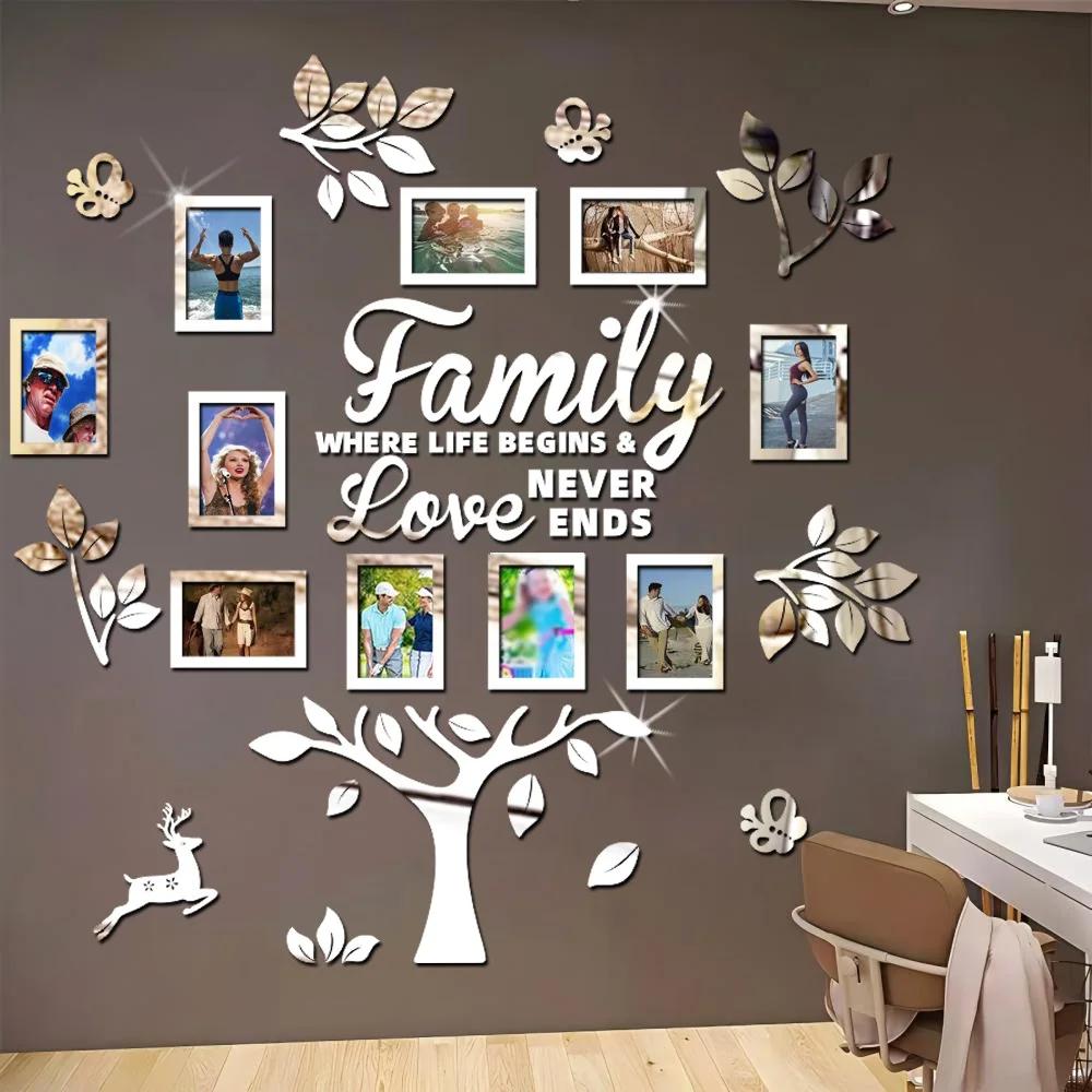 New DIY Family Picture Frame Tree Wall Stickers 3D Home Tree Wall Mirrors Photo Collage Picture Frame Stickers Home Decoration