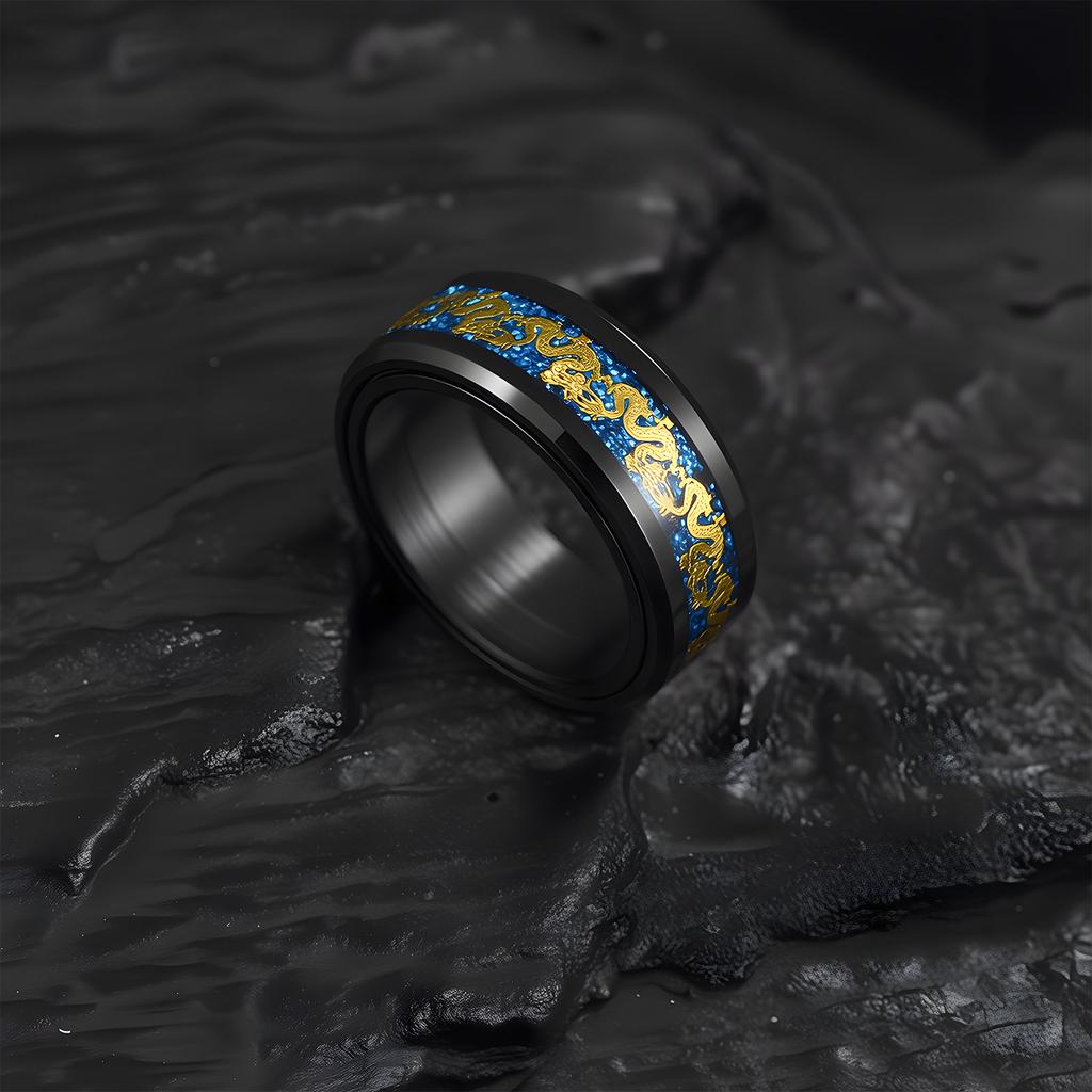New Style Rotatable Chinese Dragon Ring Decompression Ring Titanium Steel Rotating Jewelry 8mm Wide Electric Black
