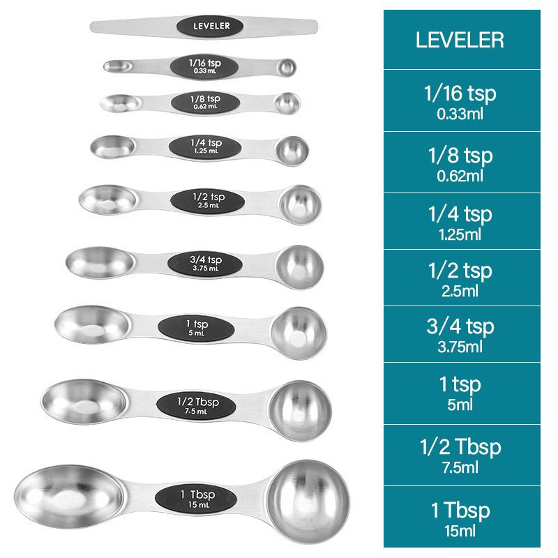 9pcs Set Stainless Steel Measuring Spoons with Magnetic Suction Gram Dosing Spoon with Scale Measuring Spoon Baking Tool LS007