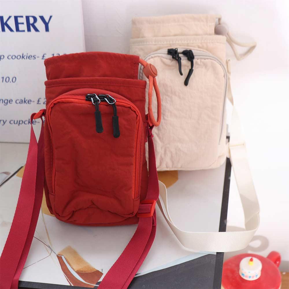 Canvas Crossbody Mobile Phone Bag Solid Color Water Cup Bag Shoulder Water Bottle Bag Mobile Phone