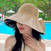 1 шт. Стильная соломенная шляпа с большими полями, солнцезащитный головной убор, ажурная УФ-защита, бант, ручная работа, крючком, солнцезащитная кепка