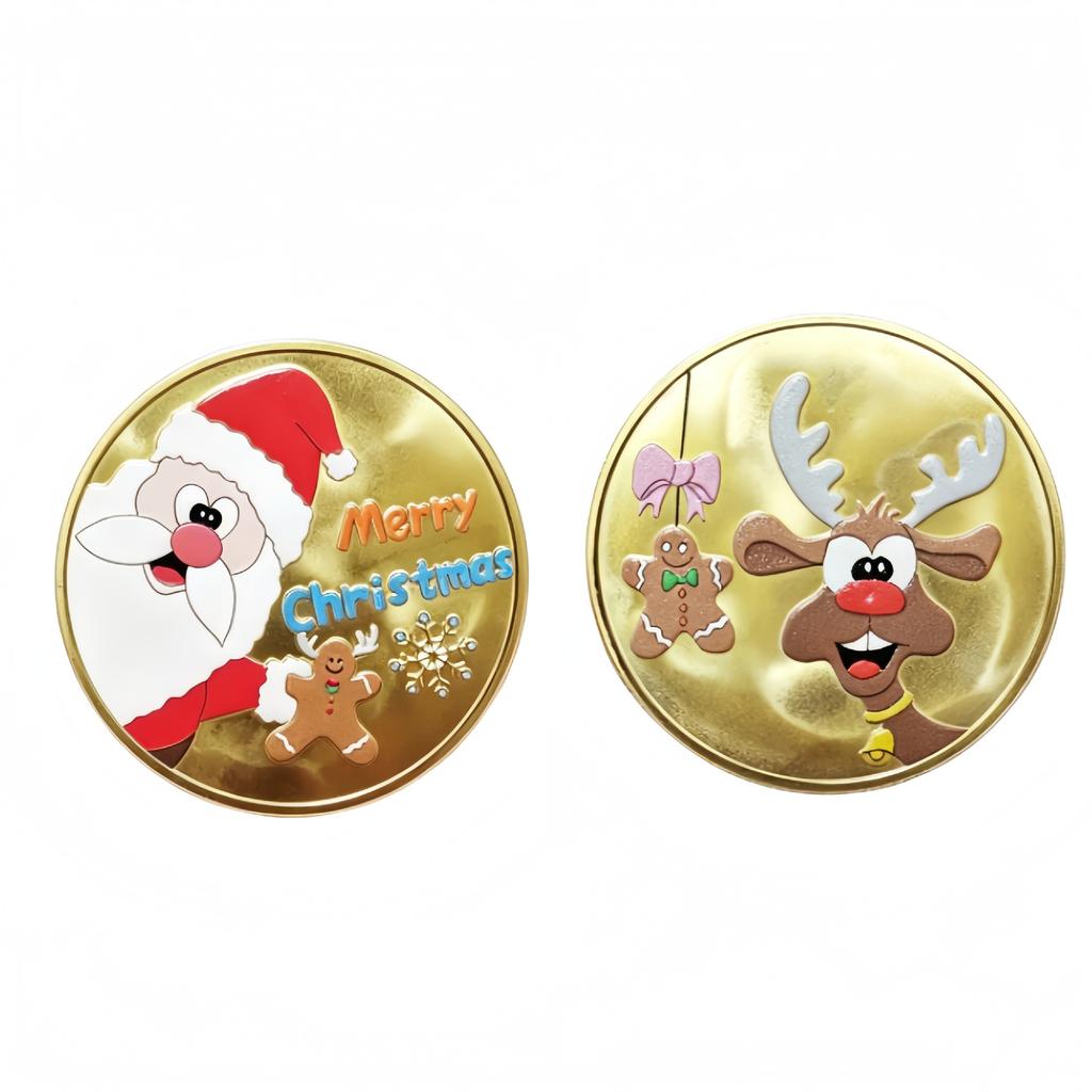 Christmas commemorative coin, single piece, Santa Claus metal commemorative medal, holiday happy coin
