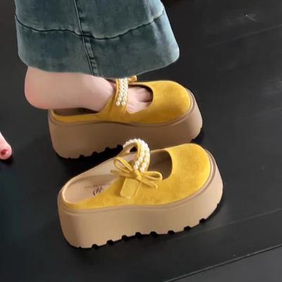 Ретро милый бант жемчужный толстый низ увеличивающий тапочки Мэри Джейн женские весенние новые нескользящие кекс мешок головка швабры