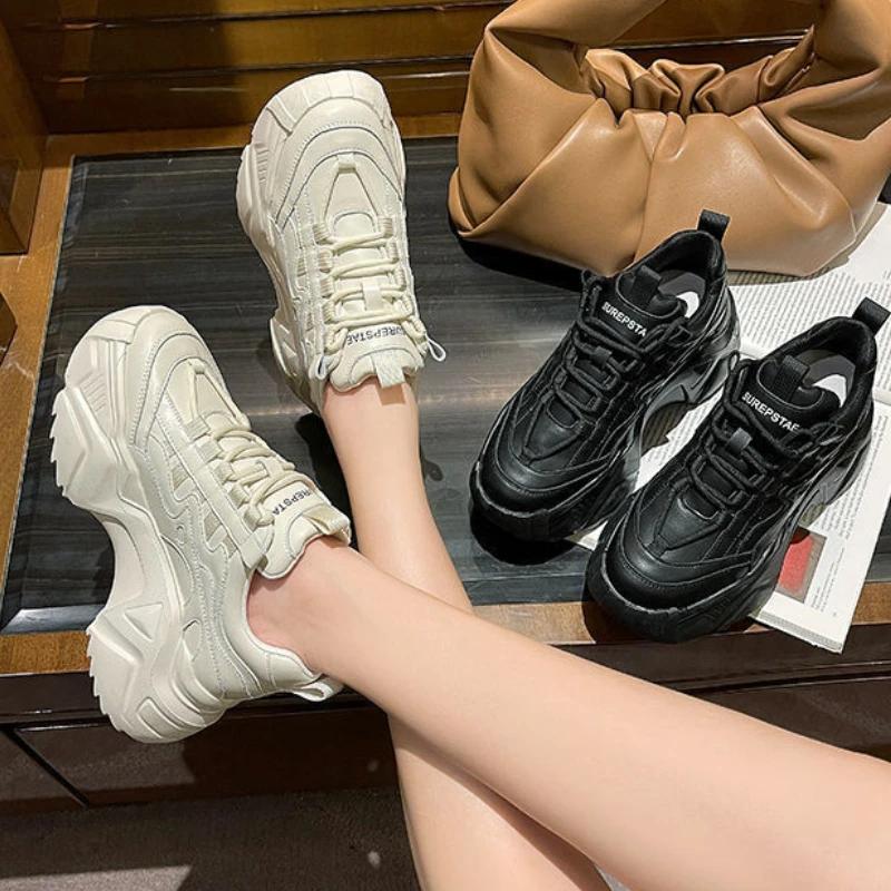 Новые кроссовки с толстой подошвой, увеличивающие рост, весна-осень 2024 года, повседневные, на шнуровке, универсальные, модные, спортивные, кроссовки