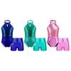 Kids Girls Gymnastics Dance Outfits Sparkling Sequin Leotard and Shorts Dancewear