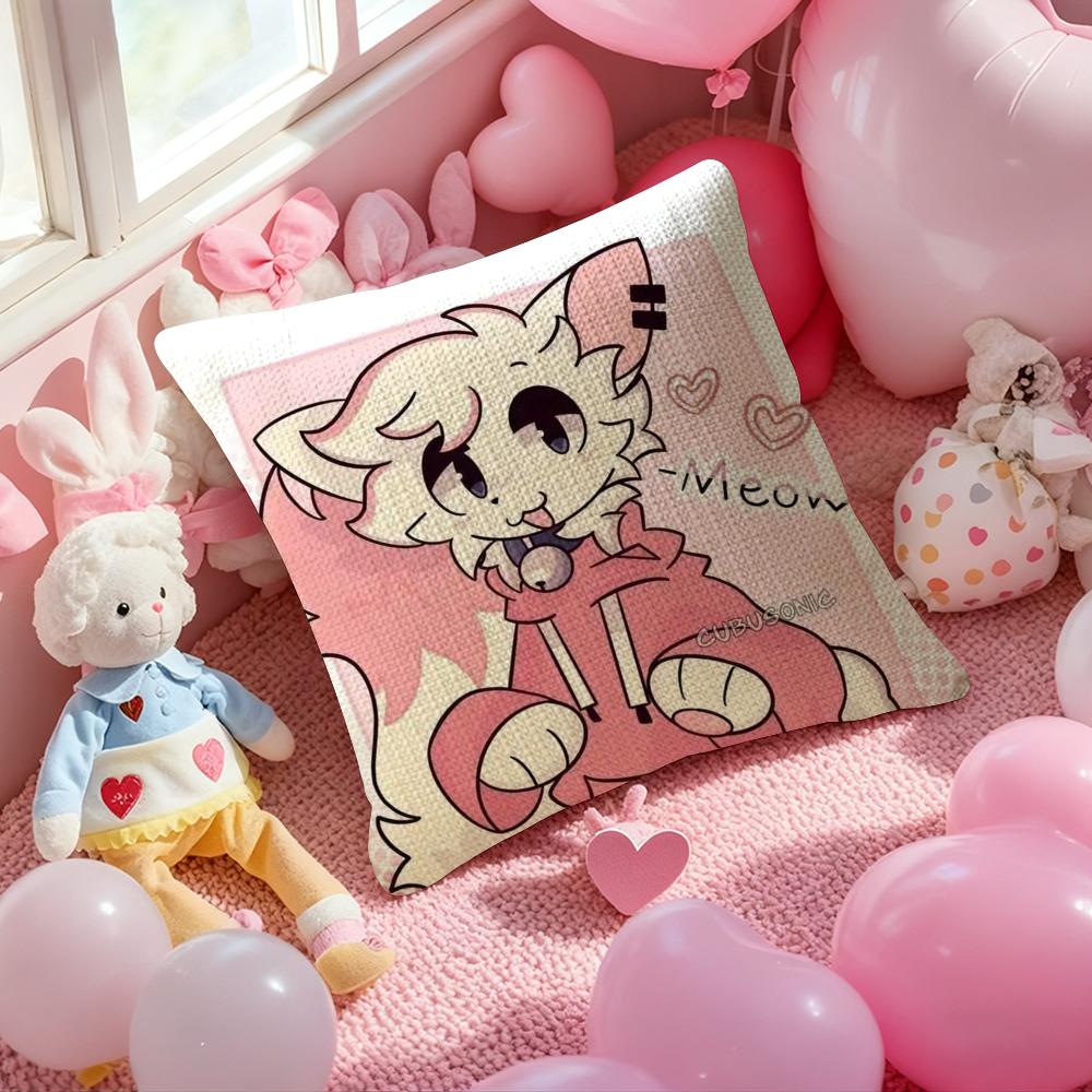 BBoykisser Silly Cat Cute Pillow Case Antidustmite Pillowcase Invisible Zipper Silky Short Plush Sofa Cushion Cover