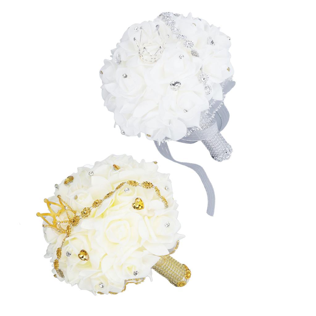 Свадебный букет с короной 10,6-дюймовый ПУ кружевной атлас свадебный букет невесты искусственный цветок ручной работы 