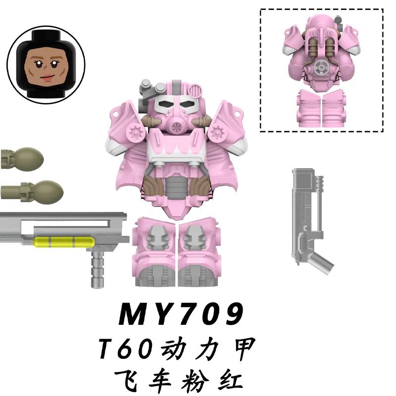 BoS Game T60 Power Armor Army Officers Soldiers Figure Machine Gun Model Building Blocks Kids Toys Gifts Boys Girls Juguetes