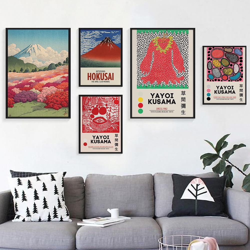 Яёи Кусама Японская выставка современного искусства Картина на холсте Плакат Современные цветы Тыквенные точки Глаза Декор для дома Настенные принты