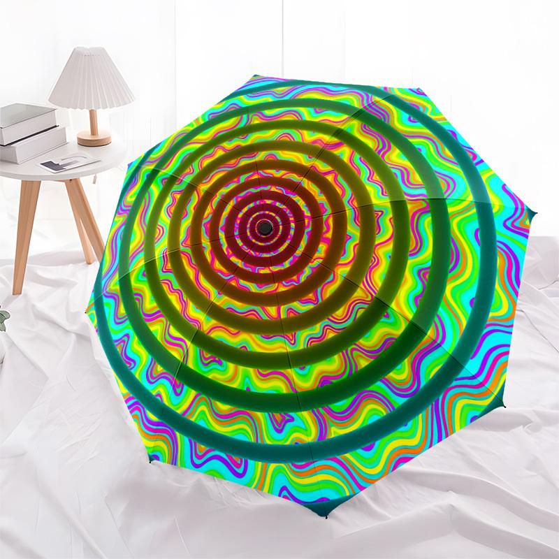 1pc Psychedelic Pattern Fashionable Automatic Opening/Closing Folding Umbrella with 8 Iron Bones, Plastic Handle yy2510150031