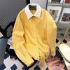 Yellow Long Sleeved Women's Shirt Color Blocked Striped Casual Versatile New Tops Fashionable Loose Unique Design Shirts