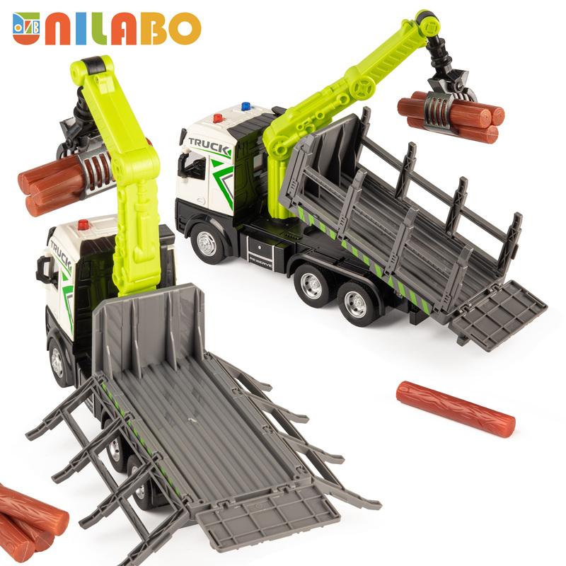 Alloy 1:40 Log Truck with Log Claw - Inertia Powered, Lights Sounds, Rotating Stand -  Perfect Toy Gift for Boys Girls 3+