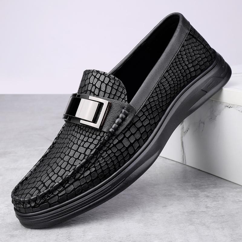 Мужские туфли из натуральной кожи с узором под крокодила, повседневные, для торжественного случая, на плоской подошве, нескользящие, мягкие, мужские туфли для вождения, мокасины