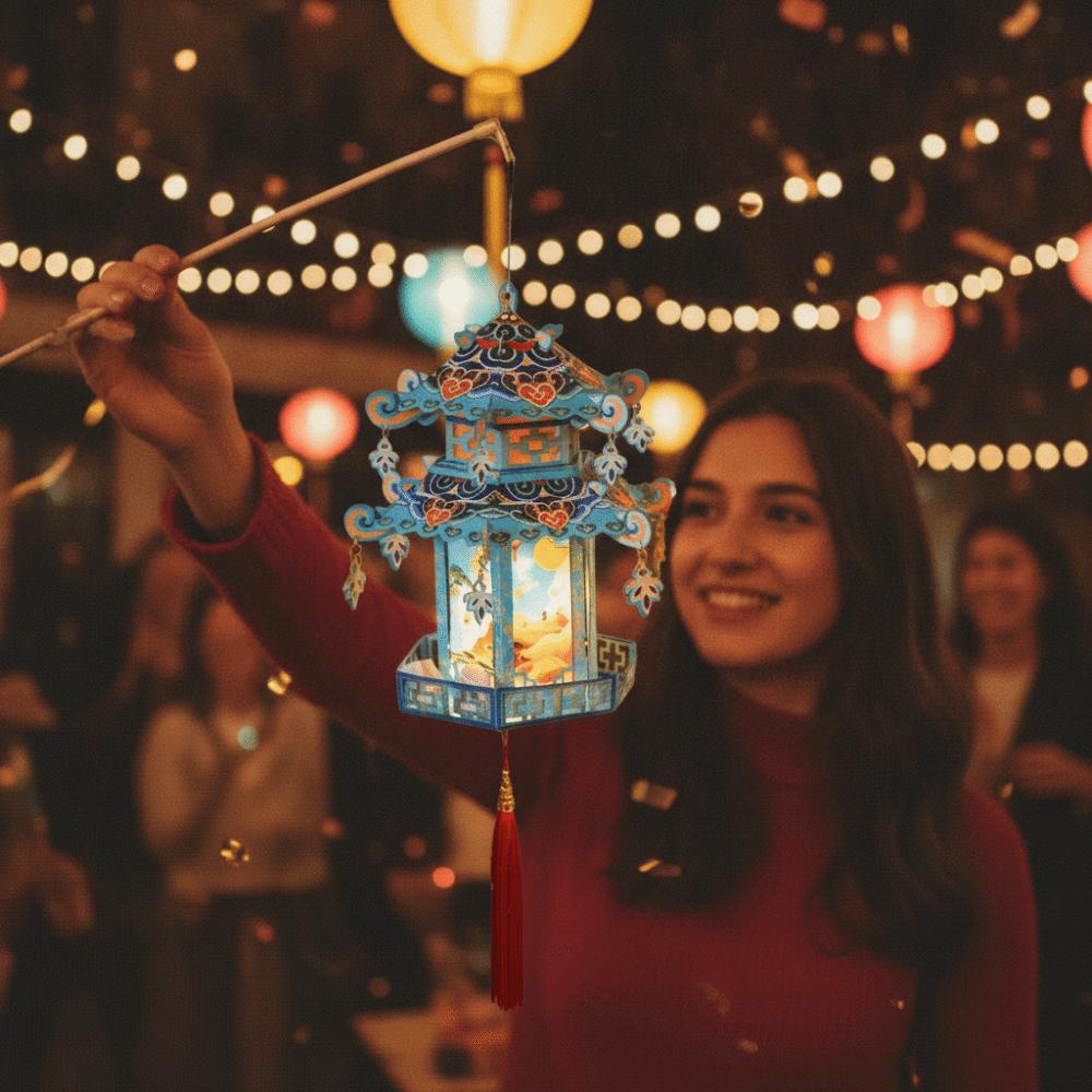 Pavilion Shape Mid-Autumn Festival Lantern Luminous Ancient-style Children's Handheld Lantern 3D PVC Kindergarten Craft Lantern